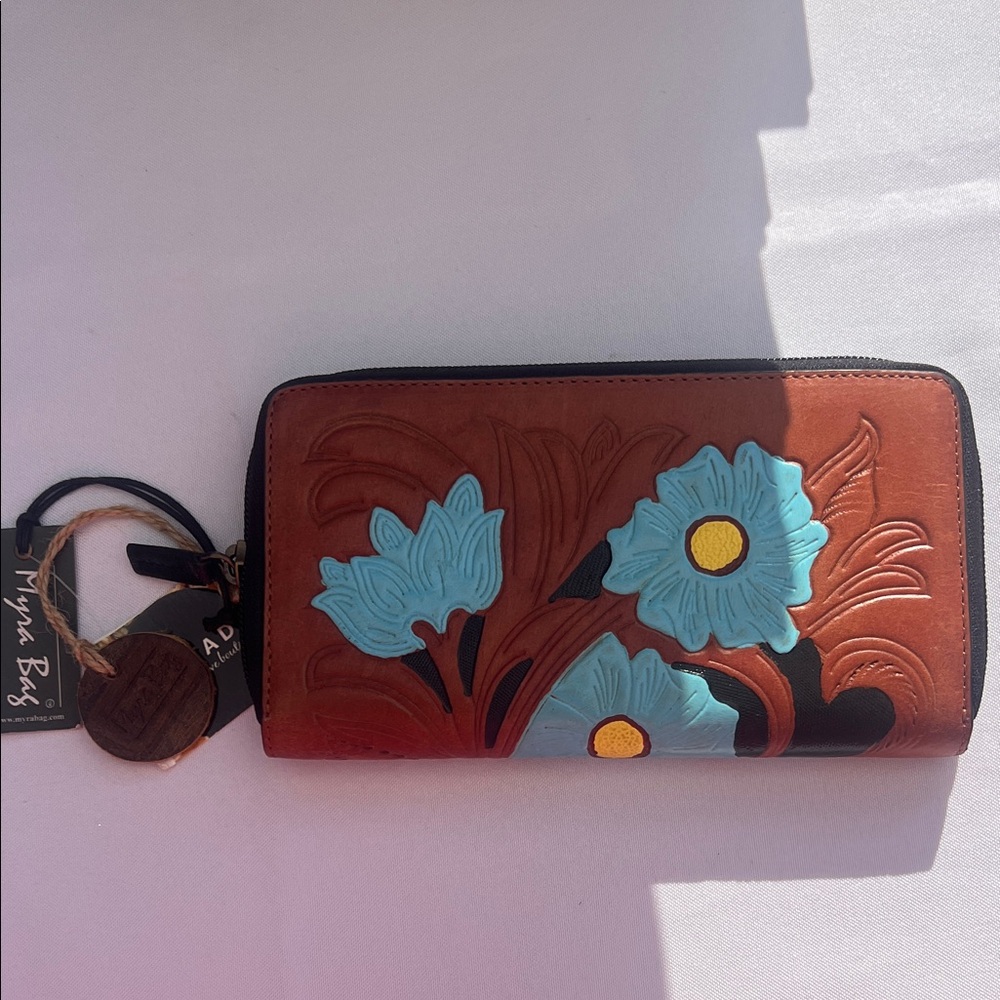 Myra Bag Brown and Blue‎ Floral Wallet